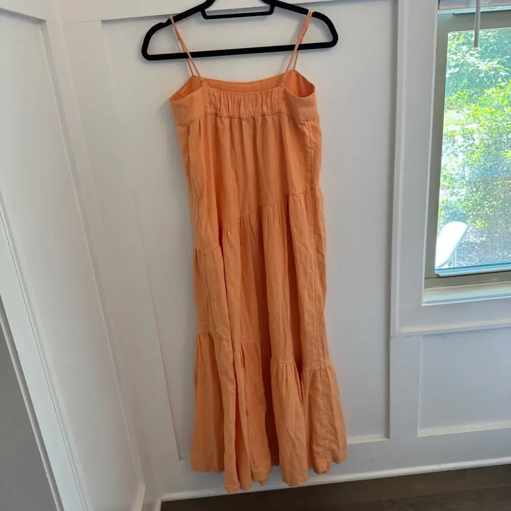 Abercrombie and Fitch Women's Linen Blend Orange Maxi Dress Tiered Boho Small